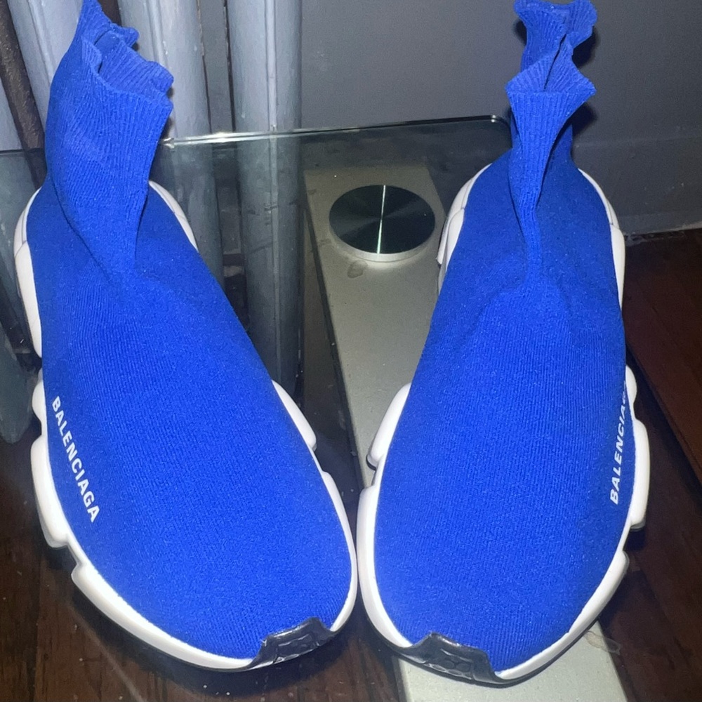 Balenciaga Blue Knit Slip-On Speed Trainers